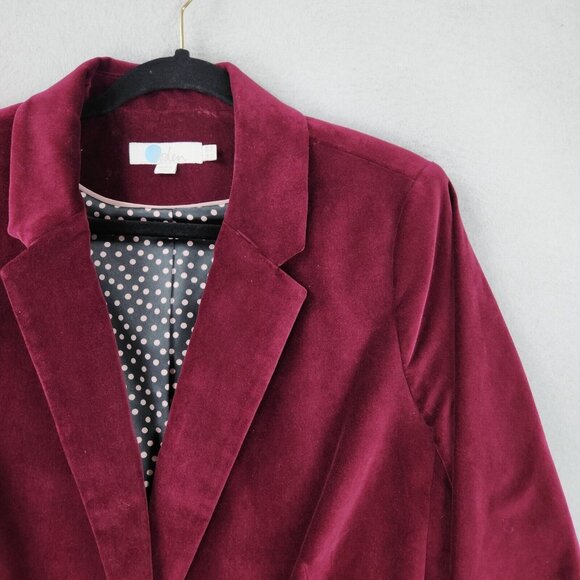 Boden Jacket Womens 14 Red Stretch Velvet Blazer Single Button Classic Career - Picture 2 of 14